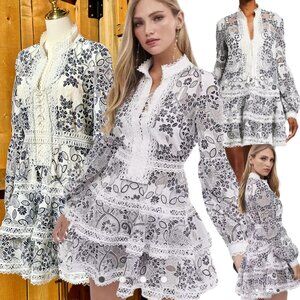 Bronx and Banco Black and White Floral Long Sleeve Dress